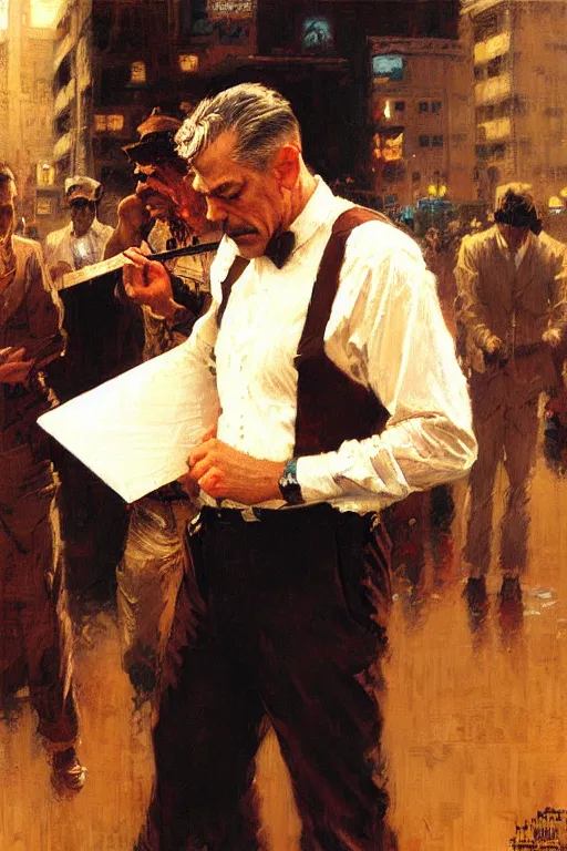 Prompt: j jonah jameson picking out cigars painting by gaston bussiere, craig mullins