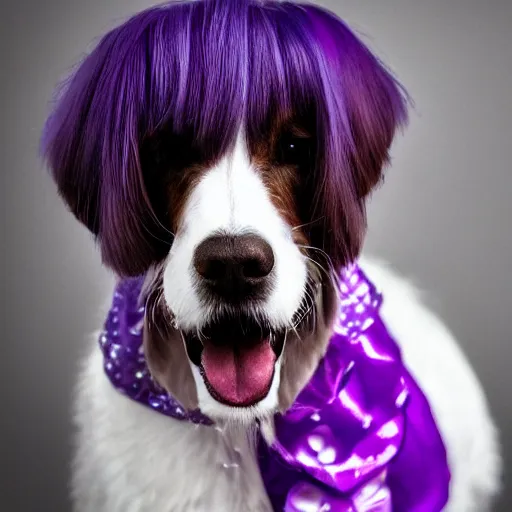 Prompt: violet hair short hair feminist girls shout at dog portrait cg