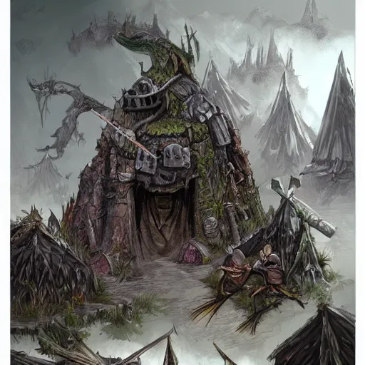 Image similar to goblin encampment, d & d, fantasy, concept art, long shot