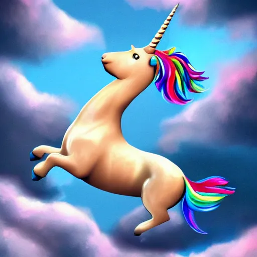 Prompt: sausage dog riding a unicorn, through the clouds on a postage stamp, artistic rendering, 4 k high rez, abstract design, artstation, ample lighting, dna, intense fantasy