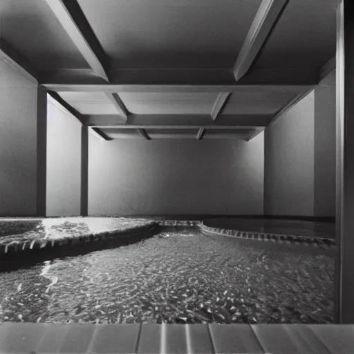 Image similar to a liminal space of a old 1 9 8 0 s pool, backrooms, eerie, found footage, pool