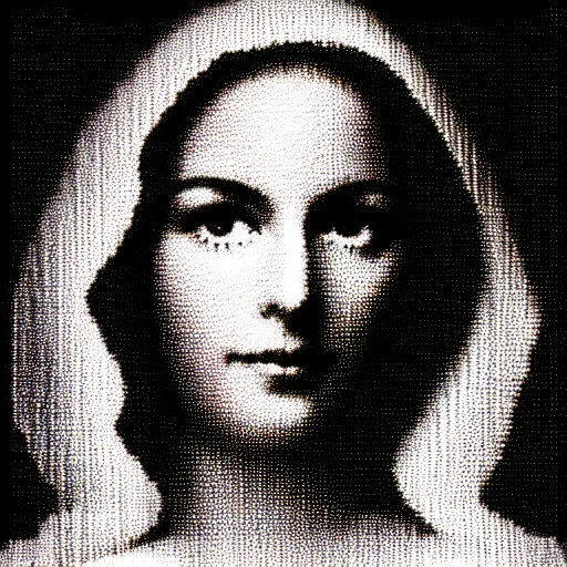 Image similar to vhs static overlay of marian apparition, vhs, 1 9 9 0, highly realistic, highly detailed, vhs noise static, black and white, vhs glitch