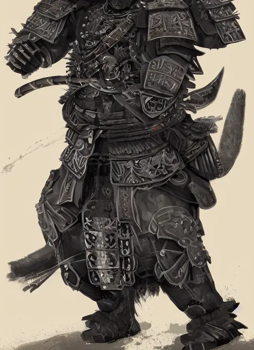 Image similar to a full body portrait of a fully armored samurai Asian black bear, intricate, elegant, highly detailed, digital painting, artstation, concept art, smooth, sharp focus, illustration