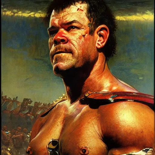 Prompt: head portrait of jocko willink as huge warrior with muscular neck, science fiction, by john berkey and lawrence alma tadema and rick berry and norman rockwell