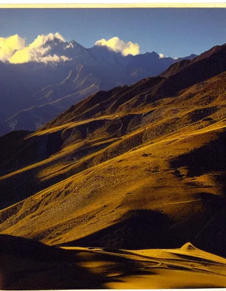 Image similar to vintage color photo of light rays shinning through Cordillera De Los Andes, 8k definition