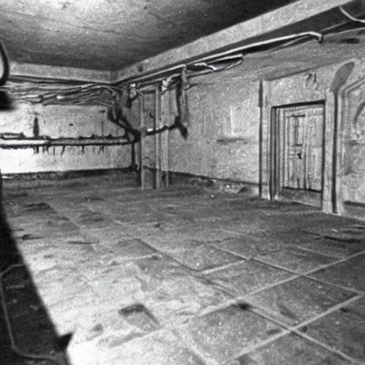 Prompt: nightmare surveillance footage scary underground nazi lair 1 9 4 0's unreleased actual photo