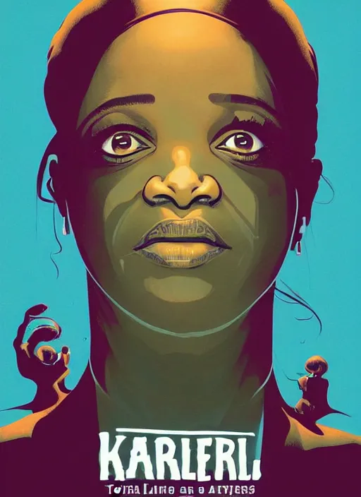 Prompt: poster artwork by Michael Whelan and Tomer Hanuka, Karol Bak of Octavia Spencer has a thousand voices in her head, reality is a labyrinth, psychological thriller from scene from Twin Peaks, clean, simple illustration, nostalgic, domestic, full of details