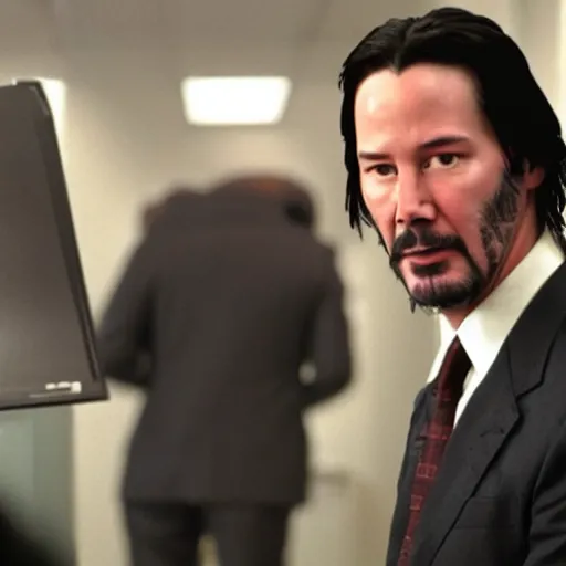 Image similar to Keanu Reeves in the office 4K quality super realistic