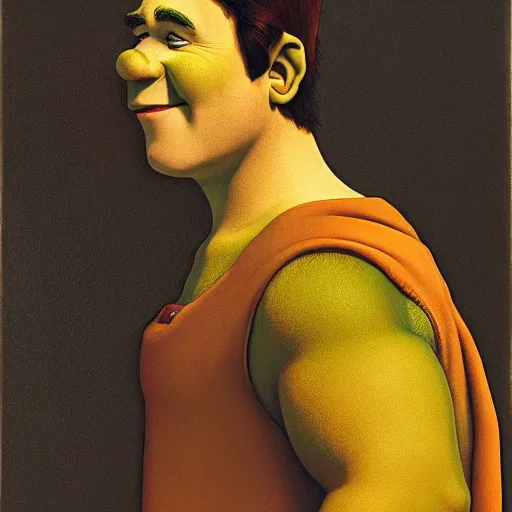 Prompt: Shrek the Third, portrait, crisp face, artwork by Georges de La Tour