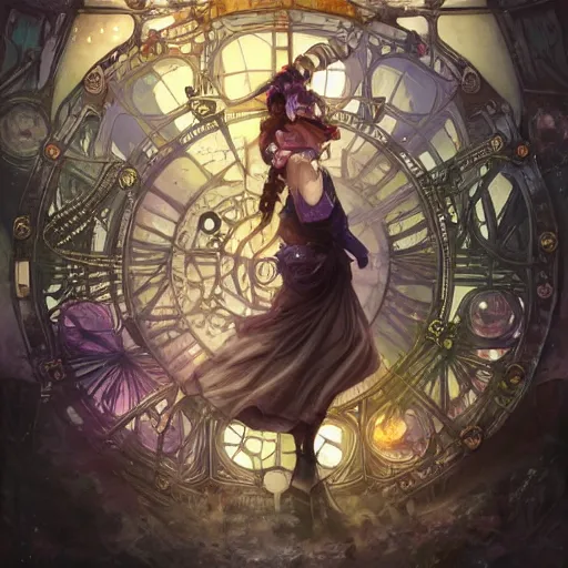 Image similar to ultra realistic illustration of steampunk magical fairy, clocktower, industrial, factory, magic spells, lenses, colorful lights, intricate, elegant, highly detailed, digital painting, artstation, concept art, smooth, sharp focus, illustration, art by artgerm and greg rutkowski and alphonse mucha