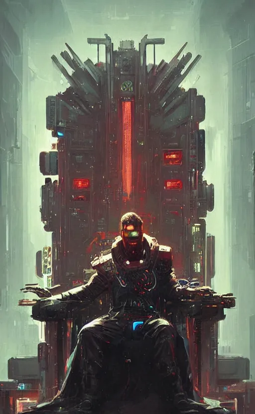 Image similar to « beautiful comic style painting of cyberpunk king on the throne by greg rutkowski, very detailed face »
