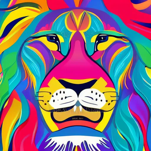 Prompt: a happy lion, whole body, Anthropomorphic, highly detailed, colorful, illustration, smooth and clean vector curves, no jagged lines, vector art, smooth