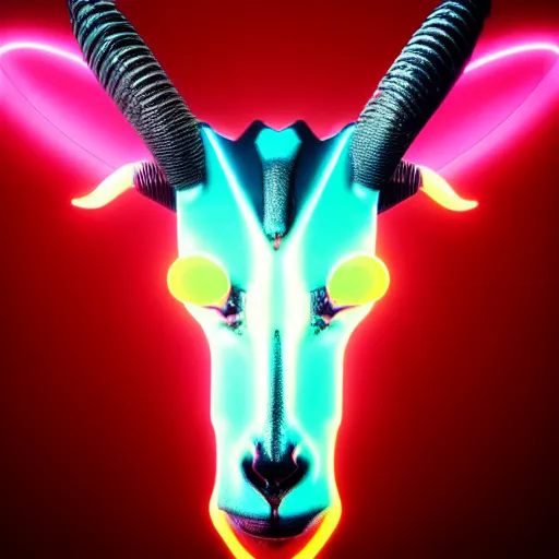 Prompt: synthwave demonic goat face with neon horns, detailed face, sharp focus, synthwave art, aesthetic, octane render, raw, cinematic, white background