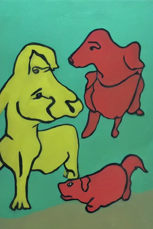 Image similar to red herring and green dog painting a picture together