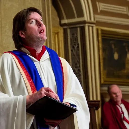 Prompt: robed Alastair Crowley giving a magick lecture in front of the United States senate, photojournalism, news, CNN, intricate detail, award winning photography,