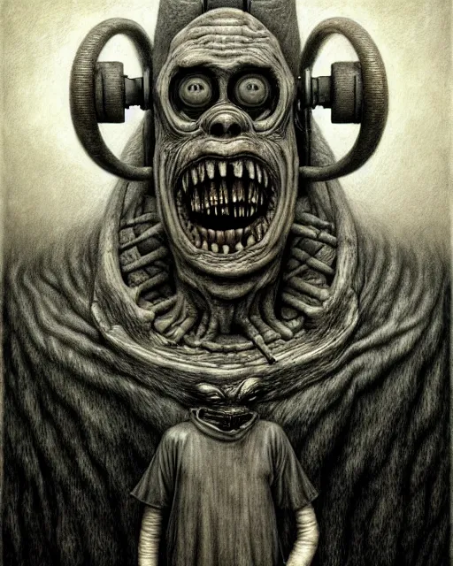 Image similar to a realistic detailed portrait painting of a monster by john kenn mortensen, santiago caruso, synthwave cyberpunk psychedelic vaporwave