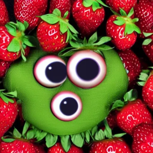 Image similar to strawberry creature with multiple eyes