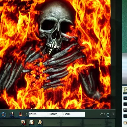 Image similar to the grim ripper contemplating his work after harvesting the soul of the living. fire all around. realistic, high detail