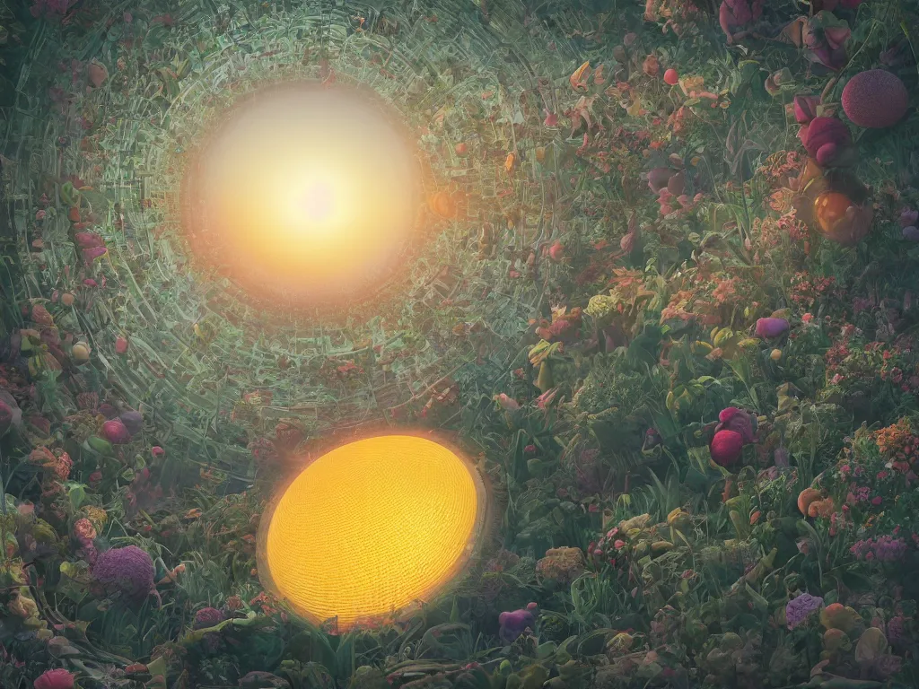 Image similar to 3 d render, sunlight study, the universe is a spheroid region 7 0 5 meters in diameter, art nouveau, by rachel ruysch and ( ( ( ( ( lisa frank ) ) ) ) ), 8 k, sharp focus, octane render