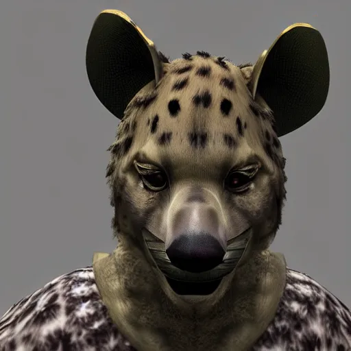 Prompt: Hyena fursuit, Realistic, HDR, HDD, Reallism, Real Life Engine,
