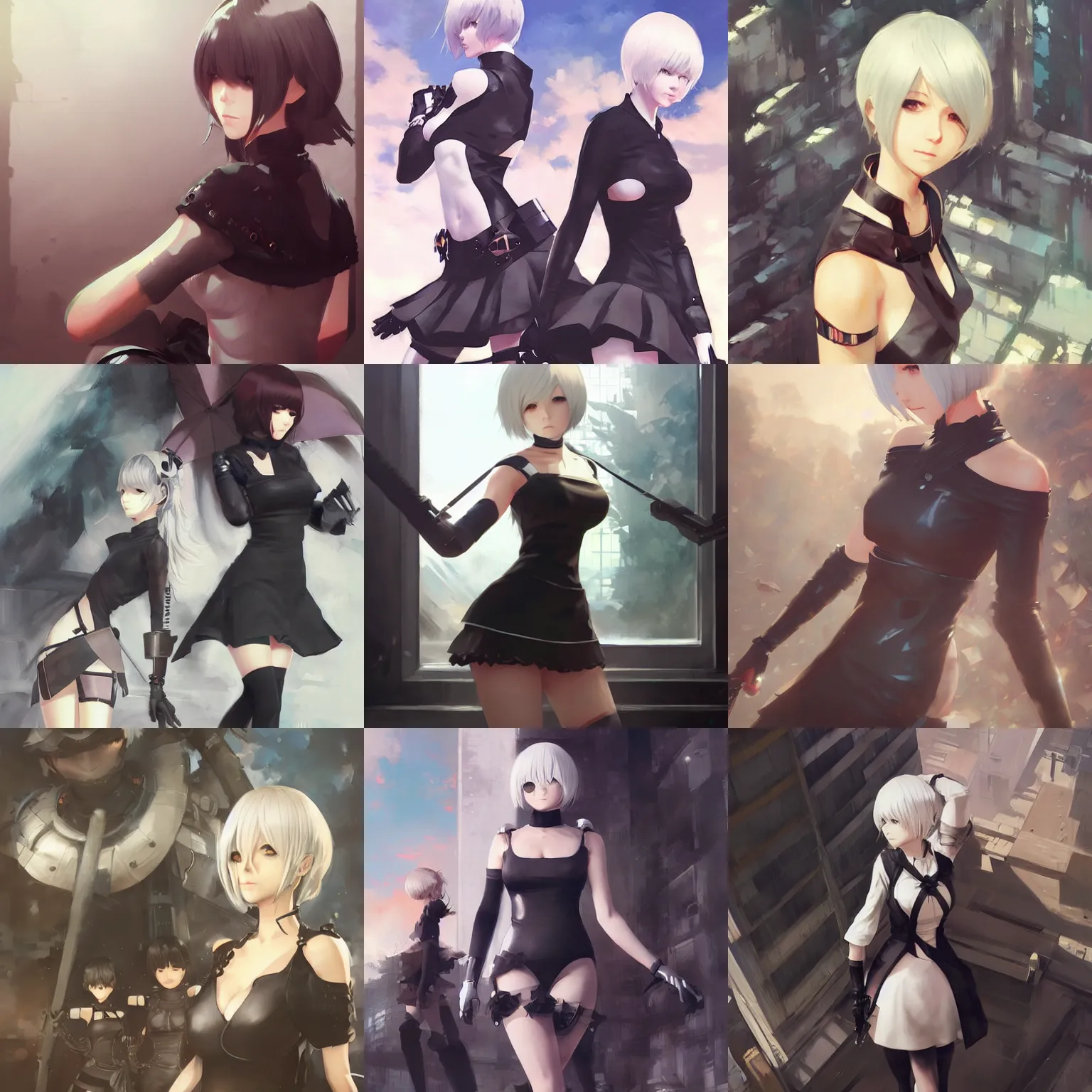 Prompt: nier automata, Ilya kuvshinov, krenz cushart