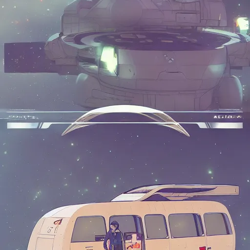 Image similar to space bus to Jupiter, Trending on Artstation, Hiroaki Tsutsumi style