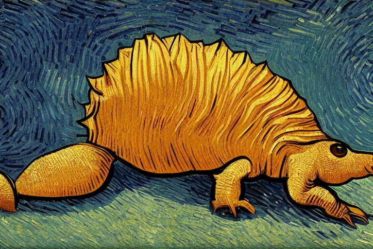 Image similar to an armadillo smoking a joint by vincent van gogh, digital art,