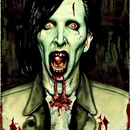 Prompt: zombie marilyn manson by norman rockwell