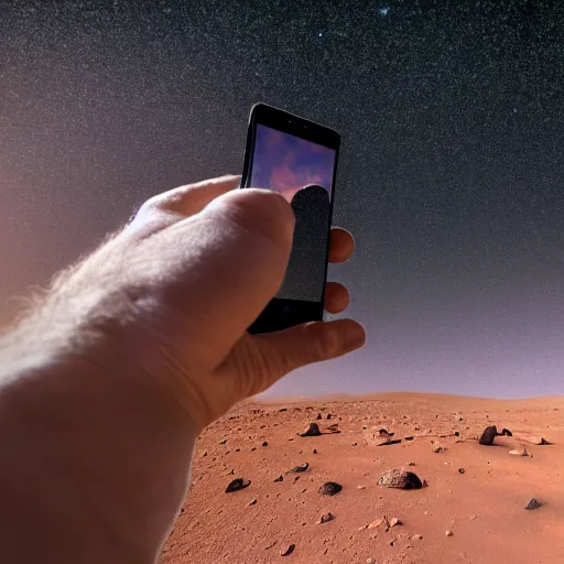 Prompt: a man taking a selfie on mars, 4 k, high detail, high - resolution photograph, professional photography, ultra - detail