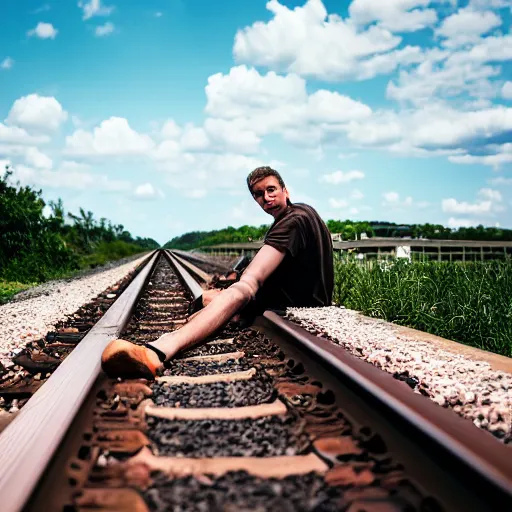 Image similar to man laying on train tracks