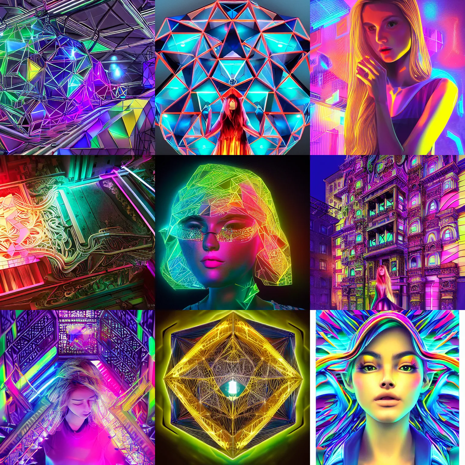 Prompt: young girl, Electric Colors, Megapixel, Bifrustum, Hyperoctahedron, Geometric, Exterior, Refreshing, Ternary, Floodlight, Electroluminescent Display, volumetric Light, insanely detailed and intricate, hypermaximalist, elegant, ornate, hyper realistic, super detailed