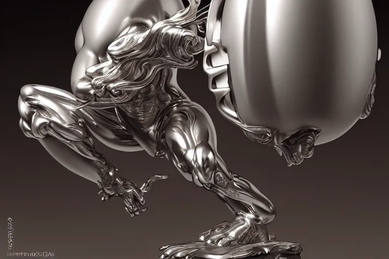 Prompt: silver egg cup, vin diesel head in egg cup, hyper detailed, digital art, artstation, cinematic lighting, studio quality, smooth render, by hajime sorayama, boris vallejo, craig mullins, artgerm, caravaggio