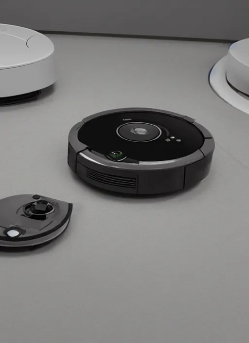 Image similar to A robot roomba with four mechanical limbs, 3D Product, professional render, studio quality, octane render