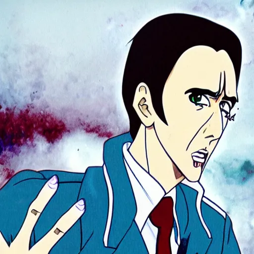 Image similar to nic cage as an anime protagonist, illustration from an animation cell