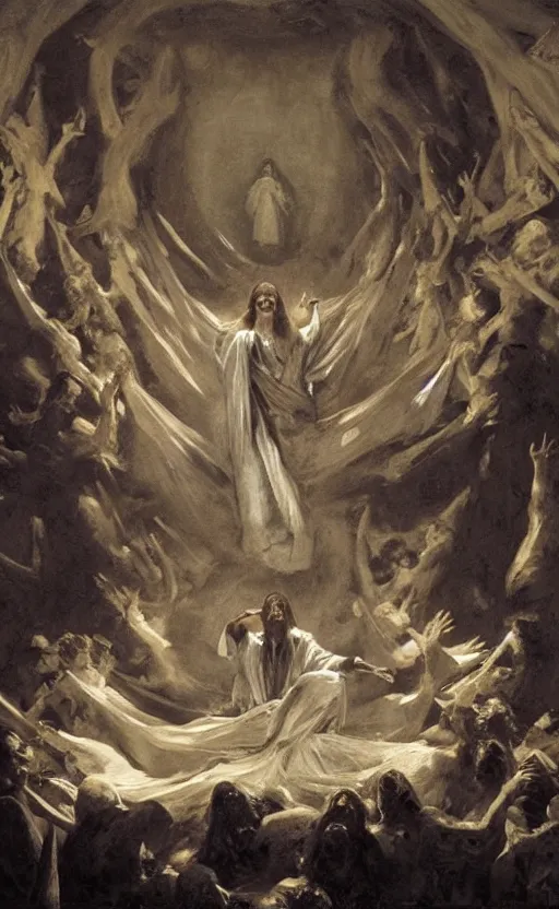 Prompt: jesus christ wearing blindfold!!!!! sitting on a huge!!!! throne of entwined bodies, elegant, ominous, highly detailed painting by goya!!! phil hale!! gaston bussiere, craig mullins, j. c. leyendecker, 8 k, mid shot