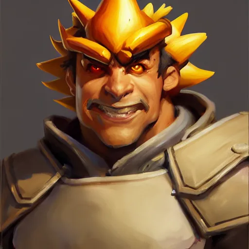 Prompt: Greg Manchess portrait painting of Bowser as Overwatch character, medium shot, asymmetrical, profile picture, Organic Painting, sunny day, Matte Painting, bold shapes, hard edges, street art, trending on artstation, by Huang Guangjian and Gil Elvgren and Sachin Teng