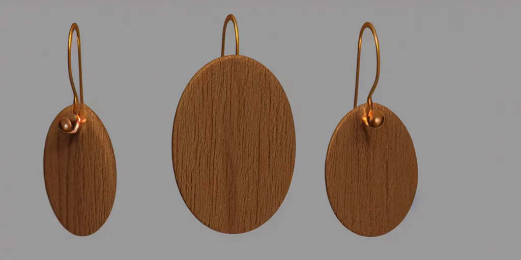 Image similar to earring design, jewelry design, wood, nordic, material, product design, trending on artstation, cgsociety, photo realistic, design by ziva cph and isabel lennse, 8 k, unreal engine, c 4 d