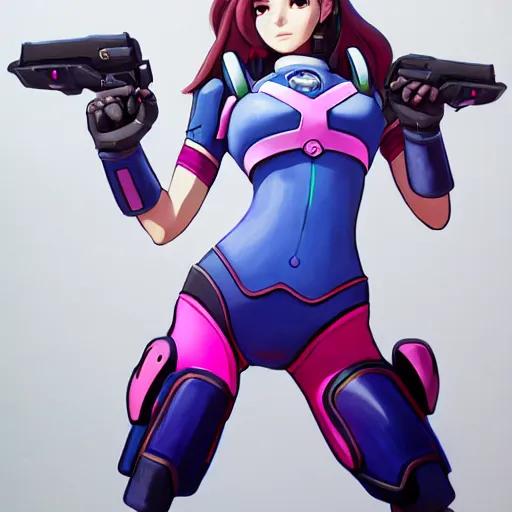 Image similar to Nerf This! D.VA from Overwatch wearing a police uniform, holding handcuffs in one hand Blizzard Concept Art Studio Ghibli. oil paint. 4k. by brom.