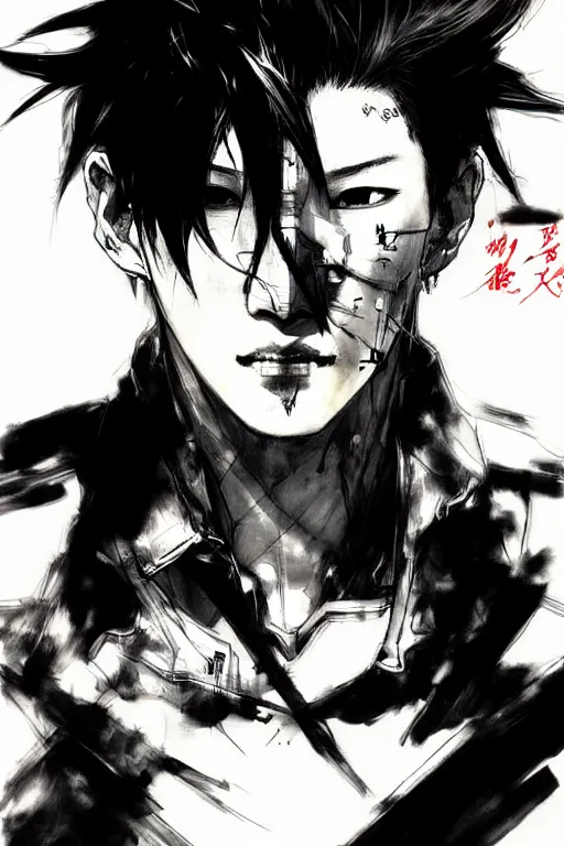 Image similar to cai xukun, concept art, rough sketch, by yoji shinkawa