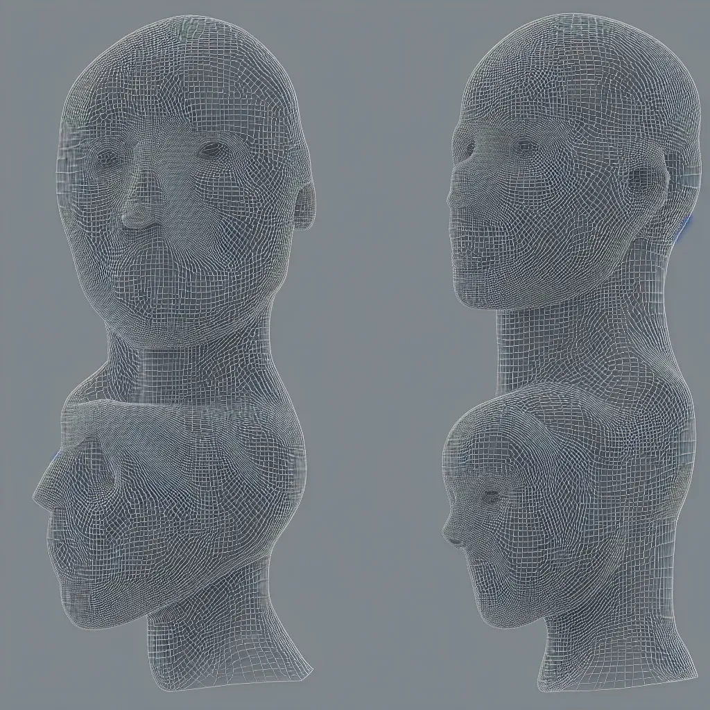 Image similar to 3 d render of a wireframe of a human head, sculpture, chrometype, liquid metal, neotribal, raytraced, volumetric lightning, 8 k, by zhelong xu