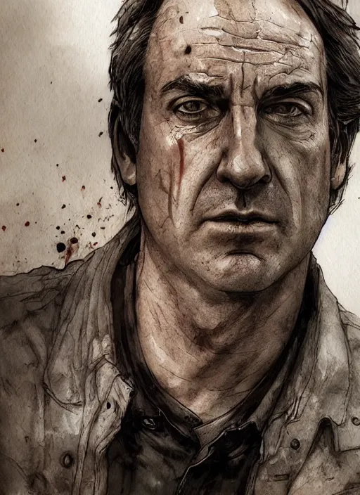 Image similar to portrait, Saul Goodman in the Last of Us universe, watercolor, dramatic lighting, cinematic, establishing shot, extremely high detail, foto realistic, cinematic lighting, pen and ink, intricate line drawings, by Yoshitaka Amano, Ruan Jia, Kentaro Miura, Artgerm, post processed, concept art, artstation, matte painting, style by eddie mendoza, raphael lacoste, alex ross
