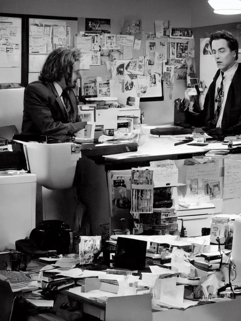 Image similar to bob of twin peaks in 9 0 s cubicle office