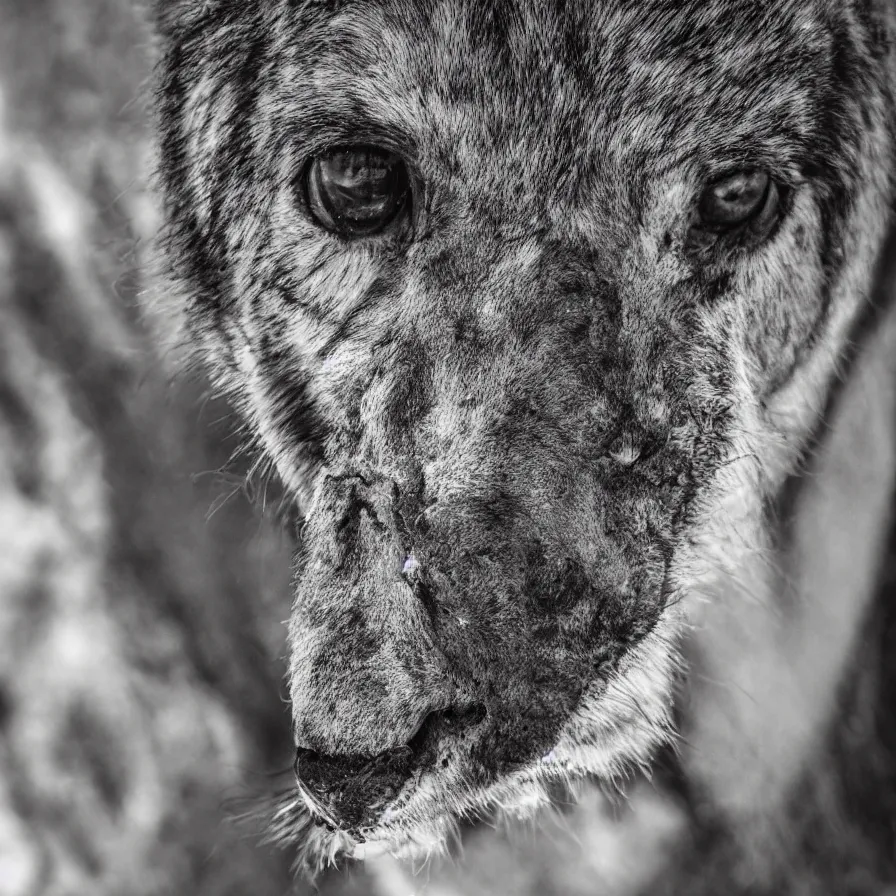 Image similar to the face of a mammal, portrait, photography, amazing shadows