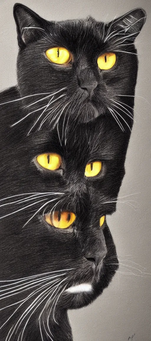 Image similar to Portrait of a sitting black cat with an evil expression, hyper realistic, super detailed.