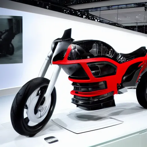 Image similar to audi motorcycle, prototype demo at the hall of science
