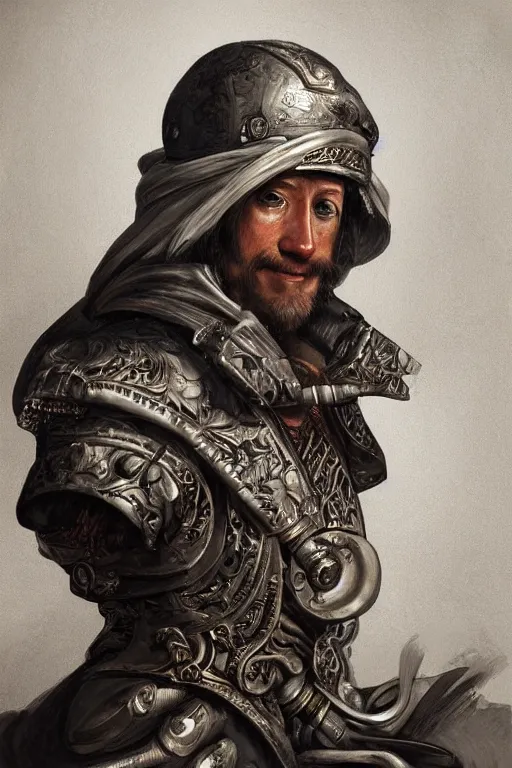 Prompt: portrait, headshot, digital painting, of a succesful 17th century cyborg merchant, baroque, ornate clothing, realistic, hyperdetailed, chiaroscuro, concept art, art by Franz Hals