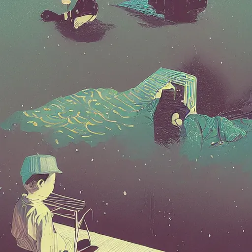 Image similar to a son imitate his father, illustration by victo ngai