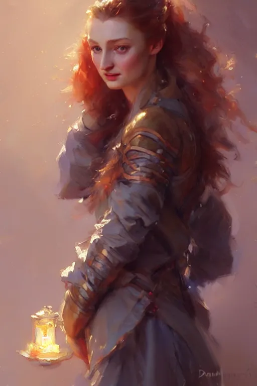 Image similar to sansa sun lights, painting by daniel gerhartz, alphonse murac, detailed art, artstation