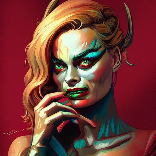 Image similar to “A portrait of a demonic Margot Robbie, digital art by Dan Mumford and Peter Mohrbacher, highly detailed, trending on DeviantArtHQ”