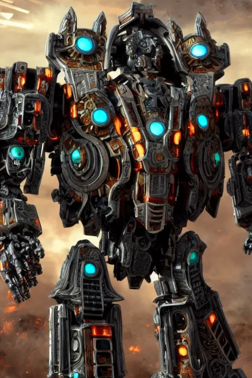 Image similar to cinematic still in mech - warrior - 5, intricate ornate humanoid mecha warrior,